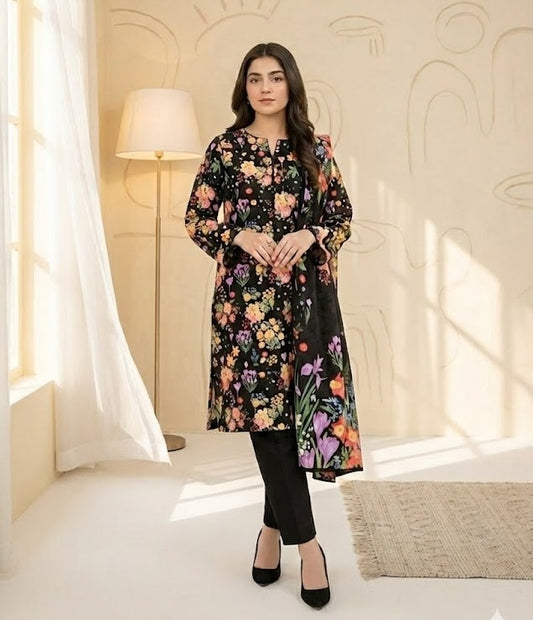 Floral Noir – 3 Piece Unstitched Suit