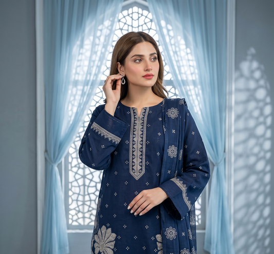 Midnight Navy – 3-Piece Luxury Suit with Elegant Embroidery