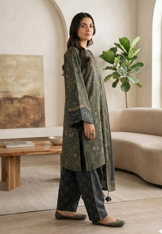 Olive Heritage – 3 Piece Unstitched Suit