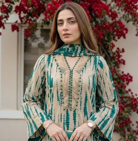 Emerald Ikat – 3 Piece Unstitched Suit