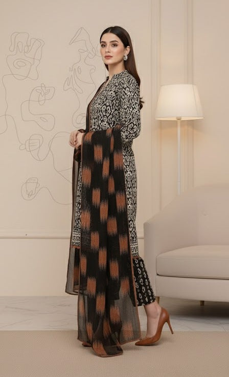 Obsidian Ikat – 3 Piece Unstitched Suit
