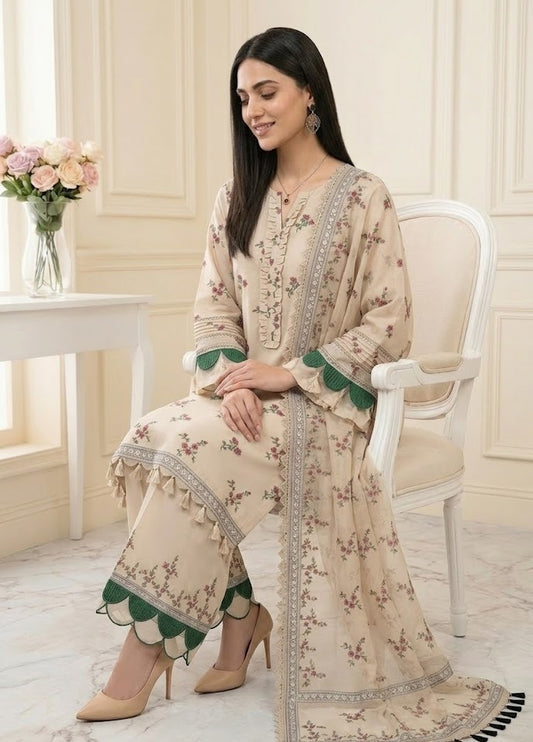 Soft Blossom – 3 Piece Unstitched Suit