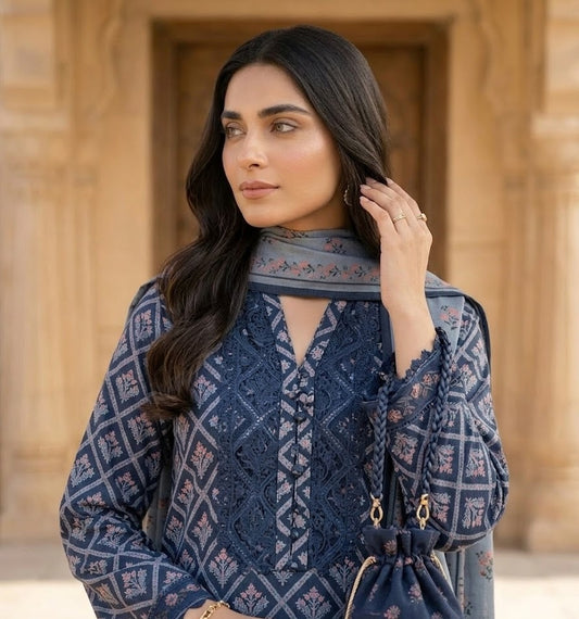 Teal Diamond – 3 Piece Unstitched Suit