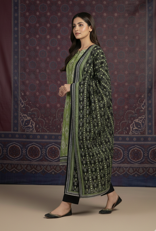Lime Tribal – 3 Piece Unstitched Suit