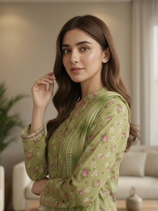 Sage Shibori – 3 Piece Unstitched Suit