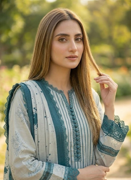 Azure Spatter – 3 Piece Unstitched Suit