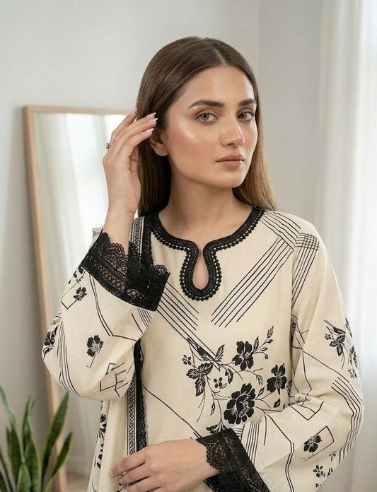 Cream Abstract – 3 Piece Unstitched Suit
