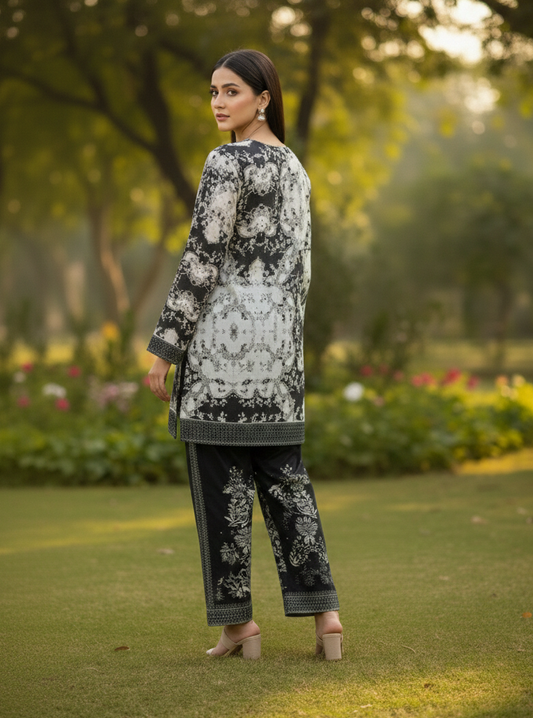 Noir Damask – 2 Piece Unstitched Suit