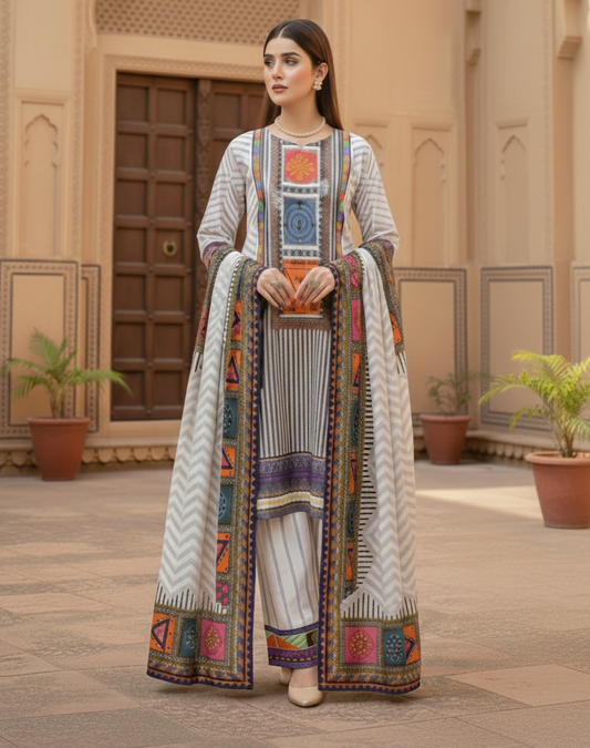 Geometric Fusion – 3 Piece Unstitched Suit