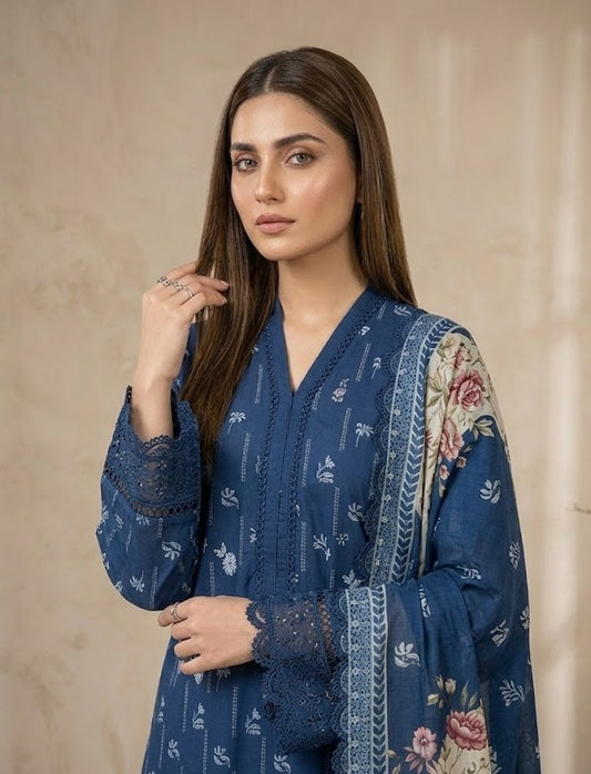 Indigo Flora – 3 Piece Unstitched Suit