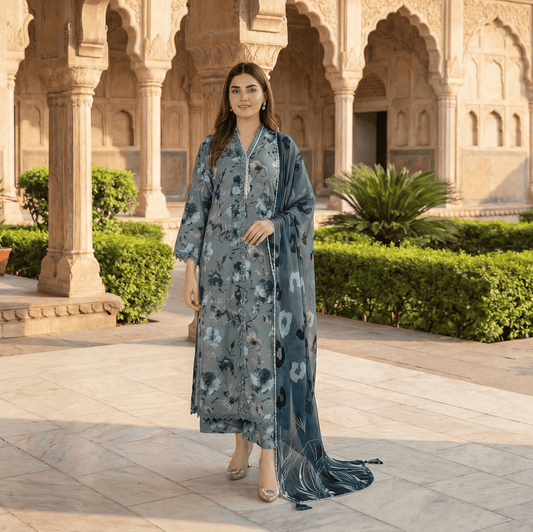 Slate Wildflower – 3 Piece Unstitched Suit