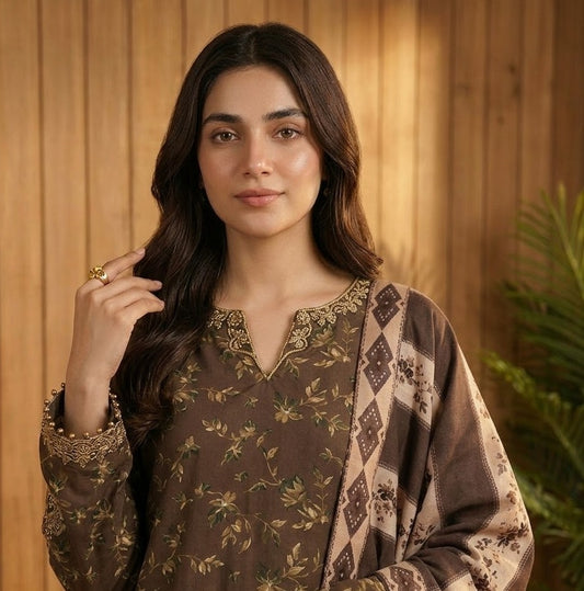 Cocoa Lattice – 3 Piece Unstitched Suit