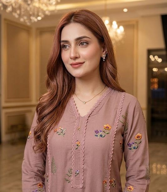 Blush Fern – 3 Piece Unstitched Suit