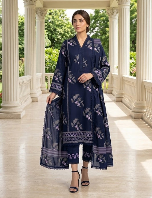 Indigo Fern – 3 Piece Unstitched Suit