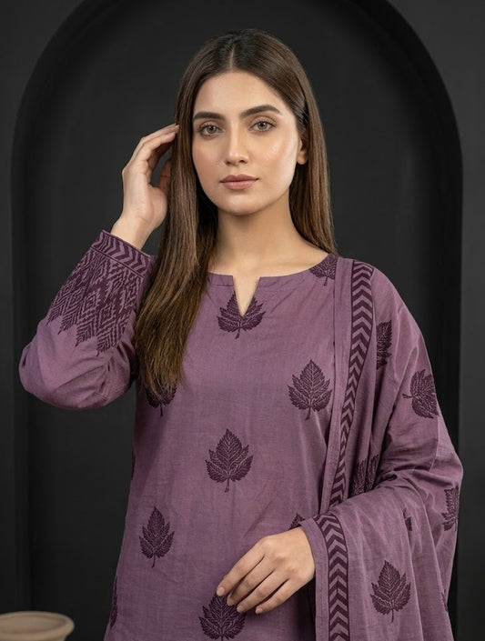 Lavender Leaf – 3 Piece Unstitched Suit