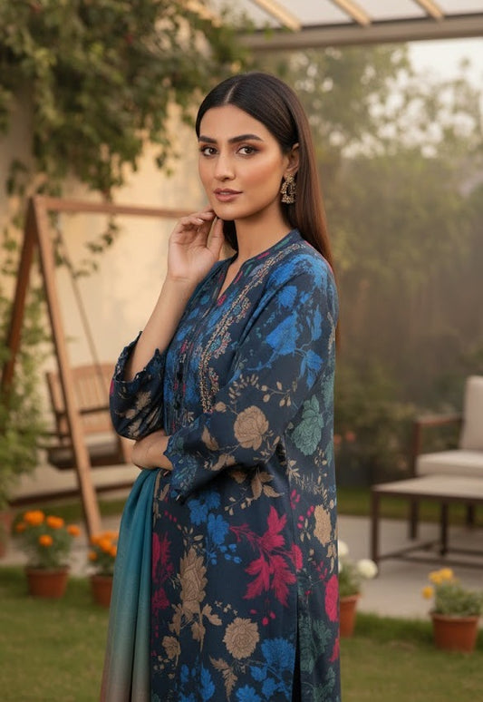 Indigo Ombre – 3 Piece Unstitched Suit