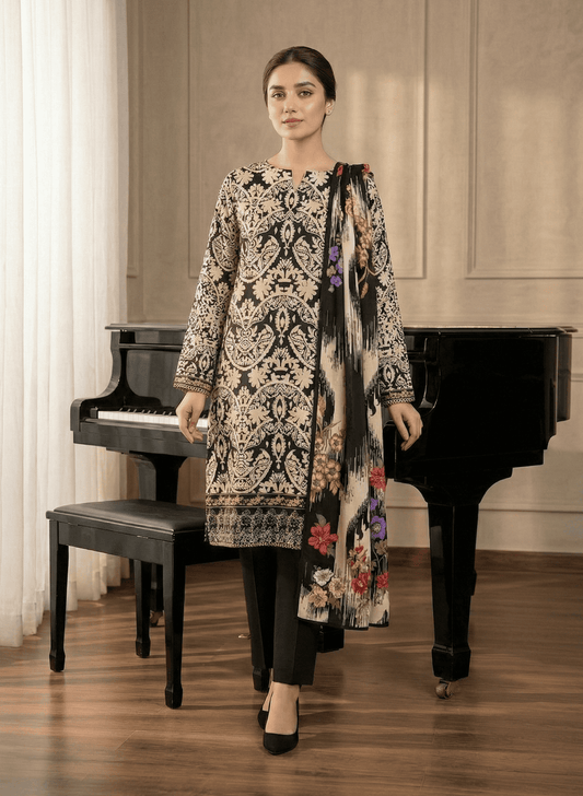 Gothic Bloom – 3 Piece Unstitched Suit