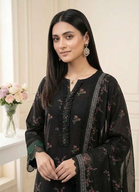 Midnight Floral – 3 Piece Unstitched Suit