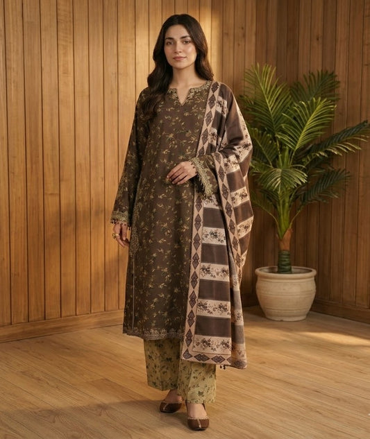 Cocoa Lattice – 3 Piece Unstitched Suit