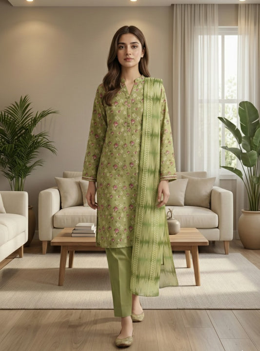 Sage Shibori – 3 Piece Unstitched Suit