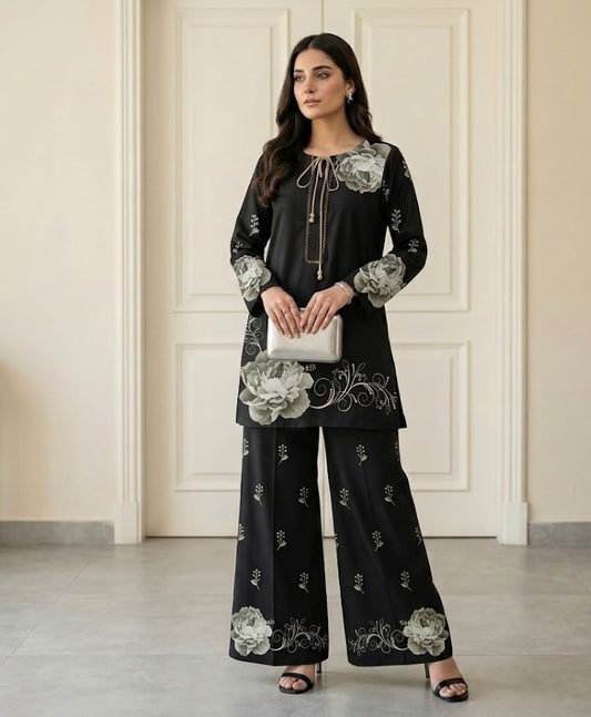 Floral Noir – 2 Piece Unstitched Suit