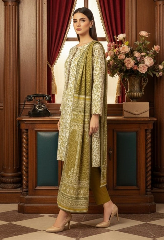 Saffron Lace – 3 Piece Unstitched Suit