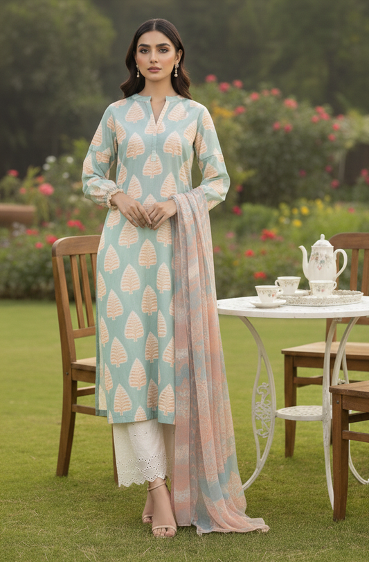 Mint Sorbet – 3 Piece Unstitched Suit
