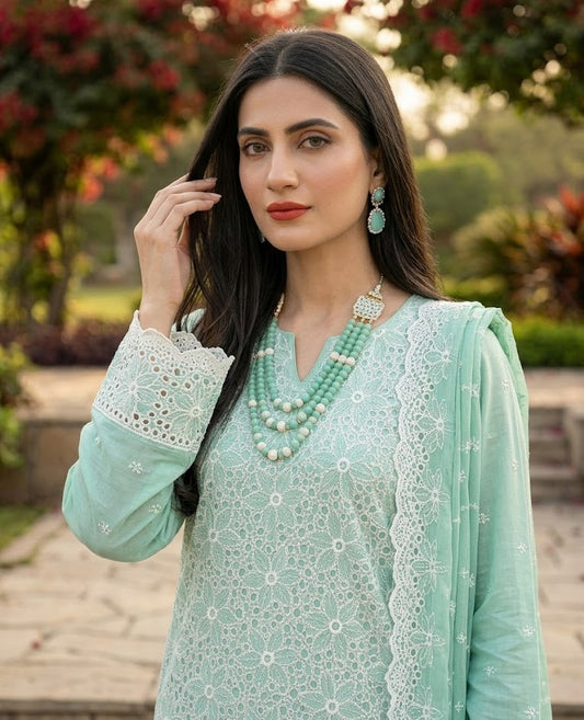 Mint Green Chikankari 3-Piece Unstitched Lawn Suit