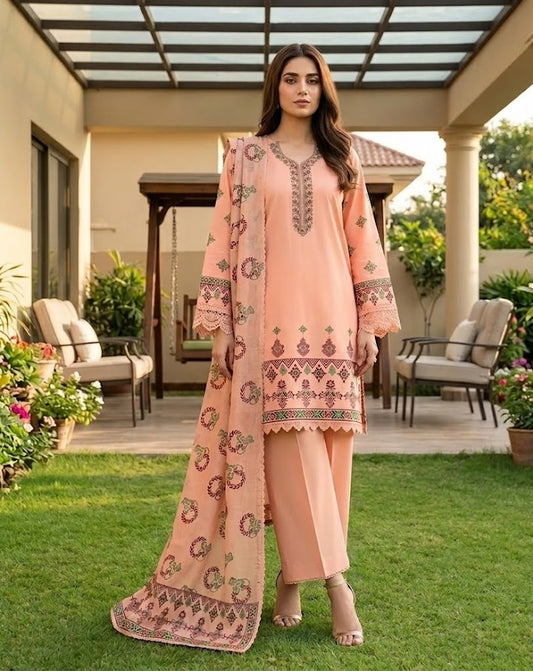 Peach Orchard– 3 Piece Unstitched Suit