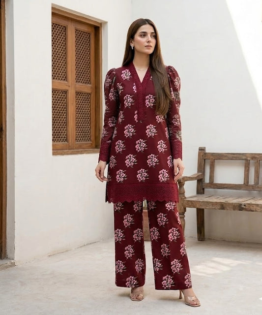 Plum Blossom – 2 Piece Unstitched Suit