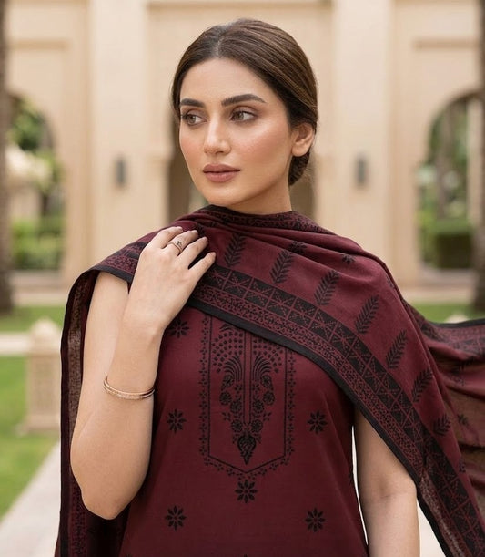 Maroon Ombre – 3 Piece Unstitched Suit