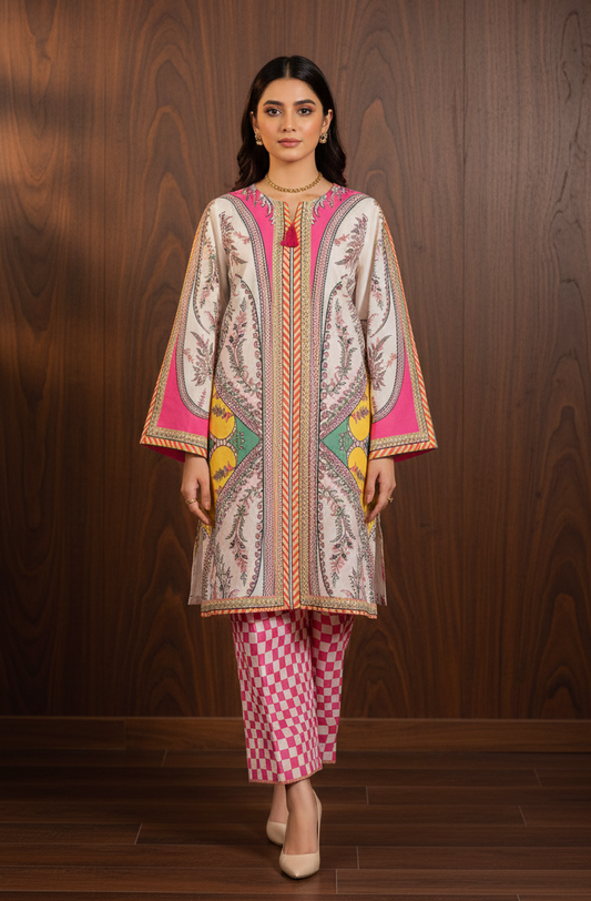 Pink Paisley – 2 Piece Unstitched Suit