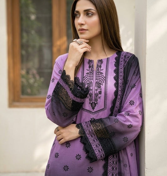 Purple Ombre – 3 Piece Unstitched Suit