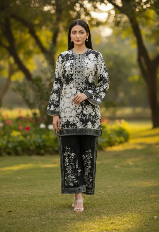 Noir Damask – 2 Piece Unstitched Suit