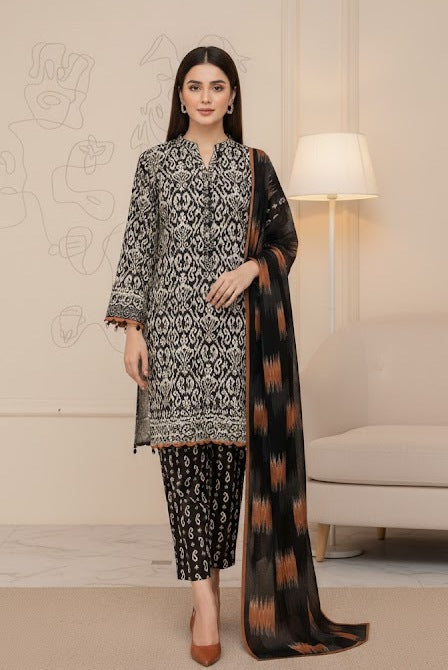 Obsidian Ikat – 3 Piece Unstitched Suit