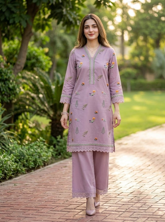 Lavender Fern – 2 Piece Unstitched Suit