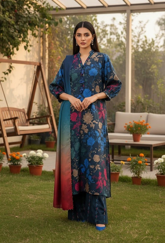 Indigo Ombre – 3 Piece Unstitched Suit