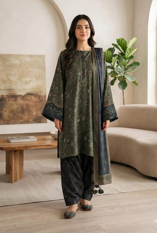 Olive Heritage – 3 Piece Unstitched Suit