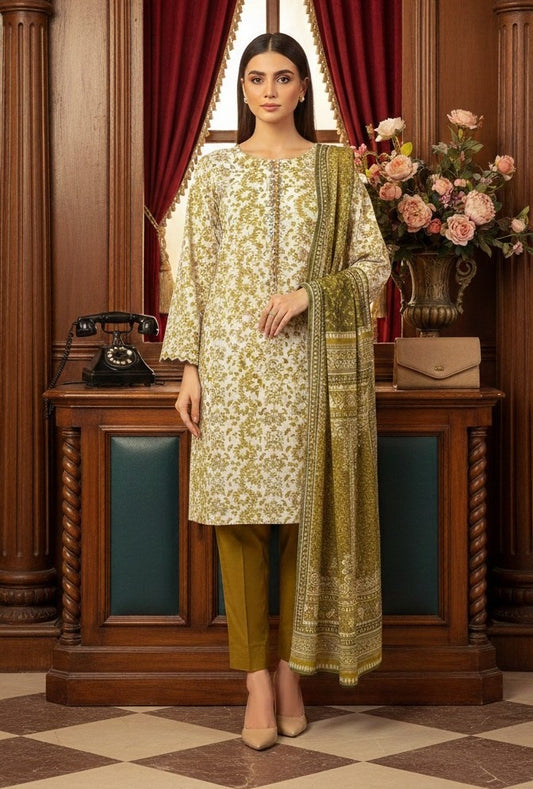 Saffron Lace – 3 Piece Unstitched Suit