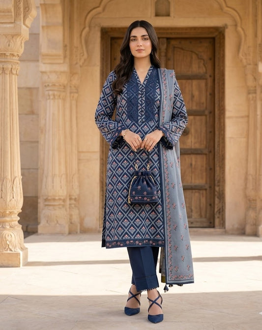 Teal Diamond – 3 Piece Unstitched Suit