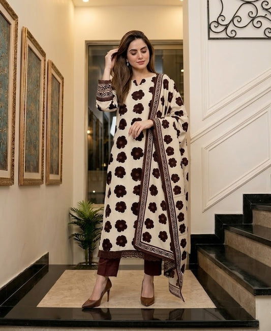 Ebony Blossom – 3 Piece Unstitched Suit