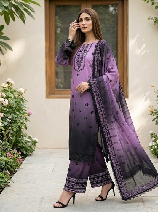 Purple Ombre – 3 Piece Unstitched Suit