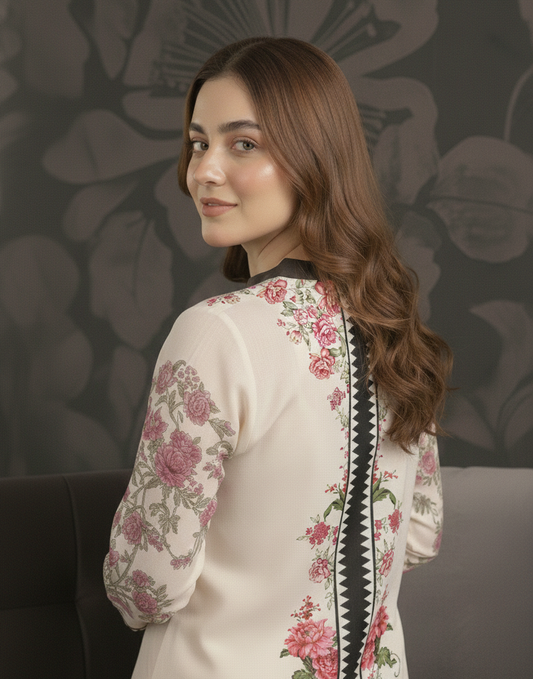 Monochrome Bloom – 3 Piece Unstitched Suit