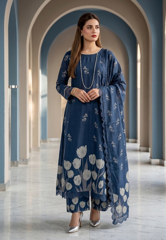 Azure Tulip – 3 Piece Unstitched Suit