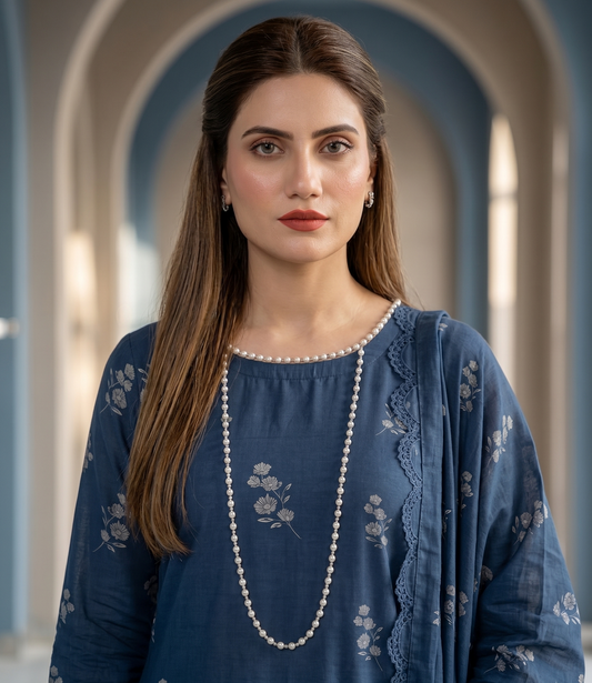 Azure Tulip – 3 Piece Unstitched Suit