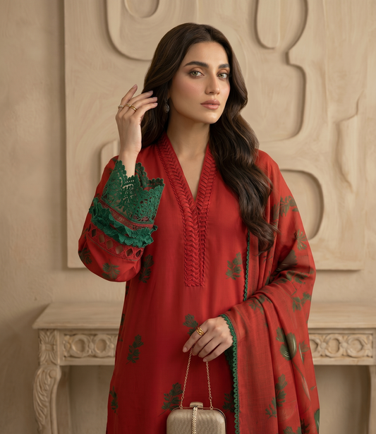 Scarlet Tulip – 3 Piece Unstitched Suit