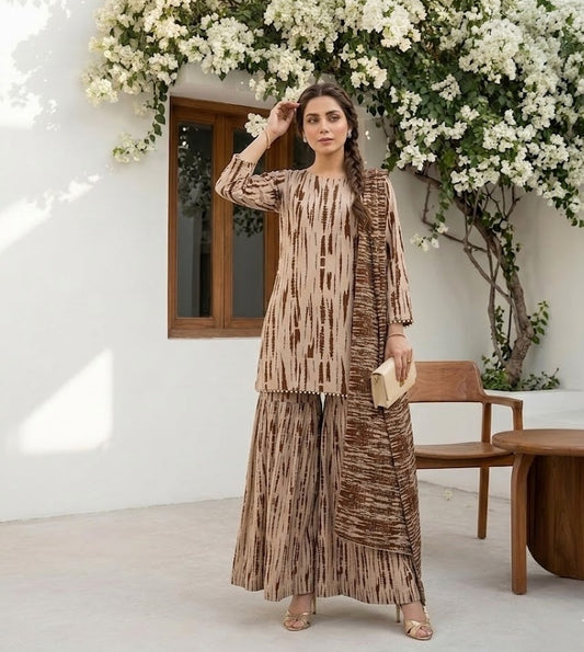 Caramel Ikat – 3 Piece Unstitched Suit
