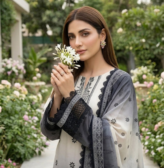 Silver Shadow – 3 Piece Unstitched Suit