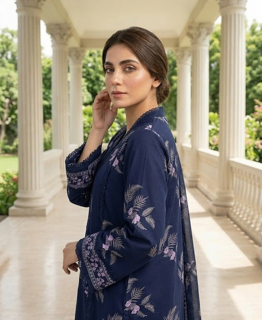 Indigo Fern – 3 Piece Unstitched Suit
