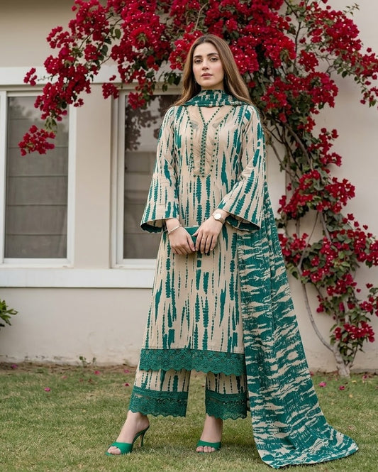 Emerald Ikat – 3 Piece Unstitched Suit